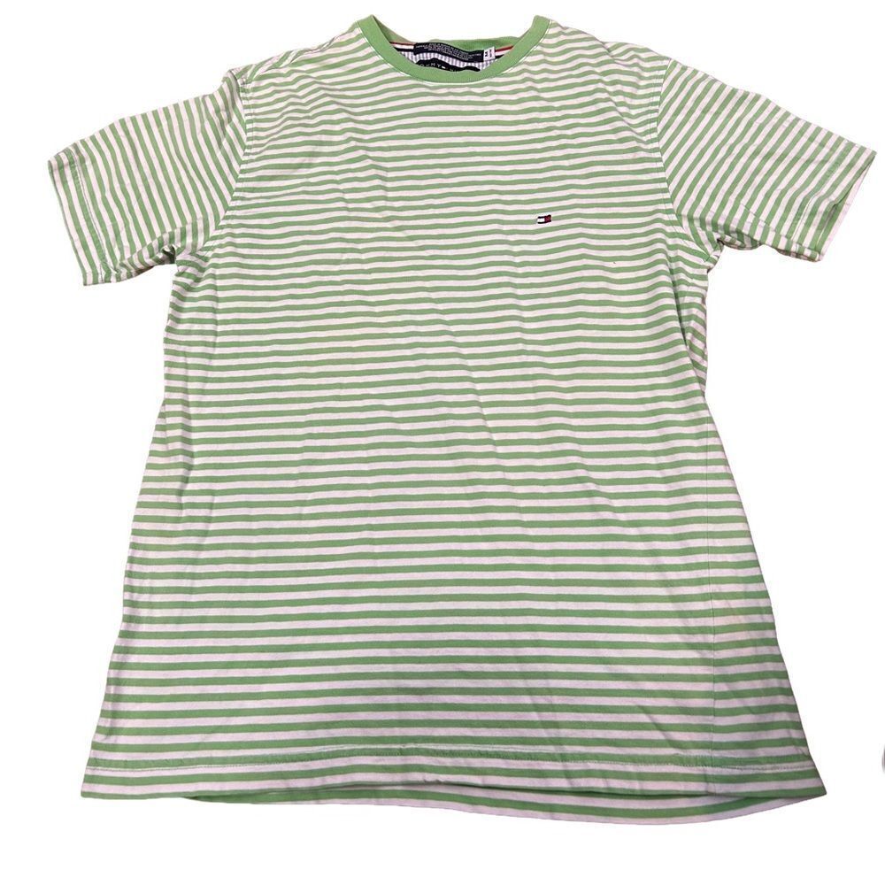 Men’s Tommy Hilfiger Green and White Striped T-shirt